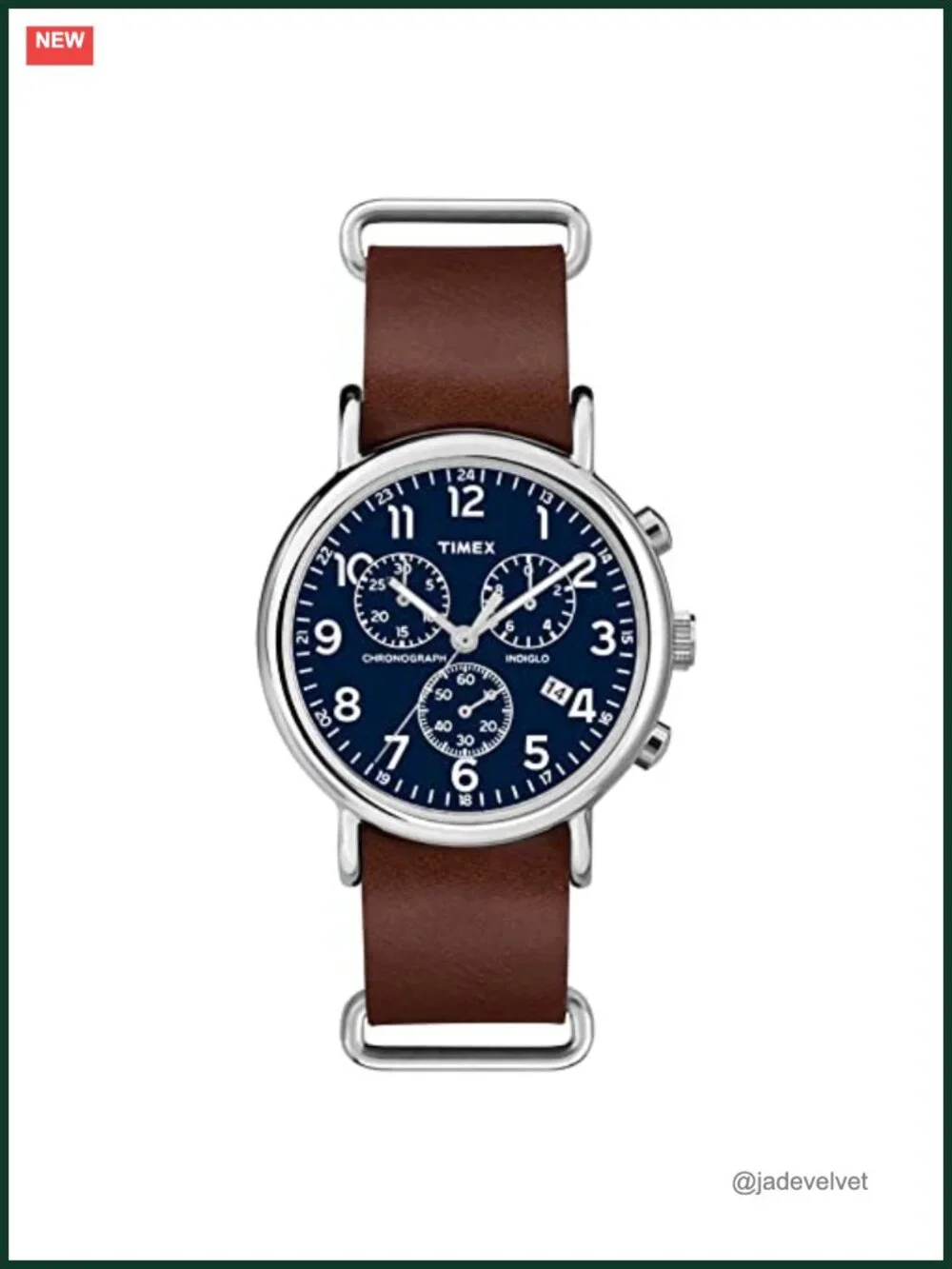 Men's 40mm Chronograph Watch Leather Slip-Thru Strap 30M Water Resistant